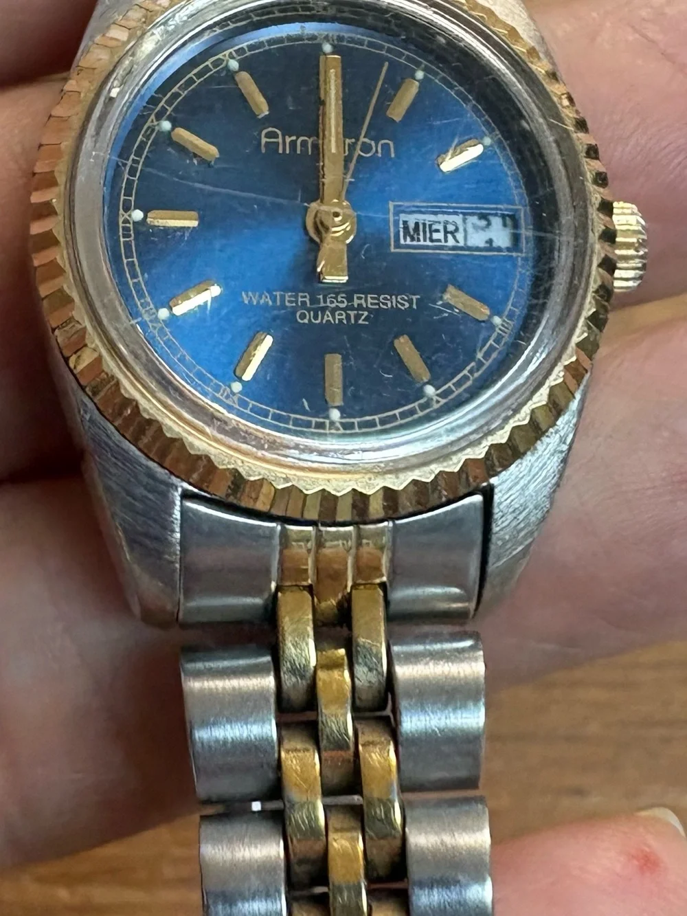 Armitron Blue Dial Two-Tone Gold & Silver Bracelet Watch reliable new battery